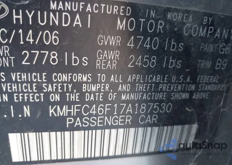 2007 Hyundai Azera Limited/Se from USA, damaged, VIN KMHFC46F17A187530